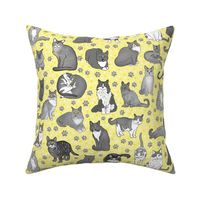 2" - 3" Gray Cats on Sunny Yellow by BigBlackDogStudio