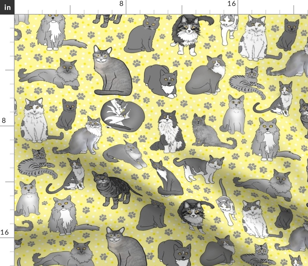 2" - 3" Gray Cats on Sunny Yellow by BigBlackDogStudio
