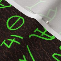 Neon Green Brands on dark leather