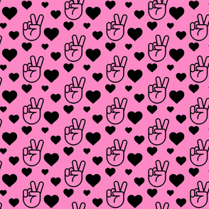 Peace Hand Sign Black Hearts Pink Color Love Symbols