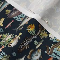 8" Fishing Expedition Print for Fabric Dark Blue