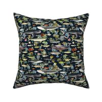 8" Fishing Expedition Print for Fabric Dark Blue