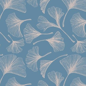 ginkgo leaf print in blue and pink