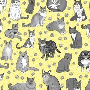 1" - 2" Gray Cats on Sunny Yellow - small scale by BigBlackDogStudio