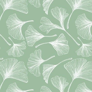 ginkgo leaf print in green and white