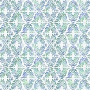 Tiny Watercolor Damask in Blue and Green