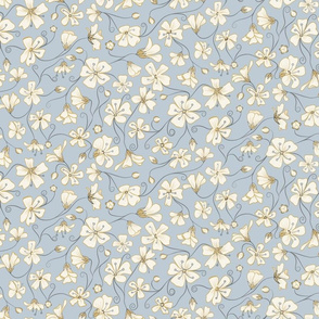 Ditsy White Flowers - Yellow and Gray