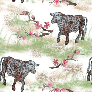 Year of the ox and cherry blossoms