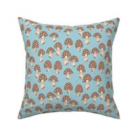 Funny fungi fabric - cute mushroom design - Brown and blue 