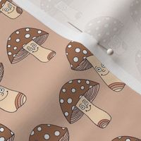 Funny fungi fabric - cute mushroom design - Tan