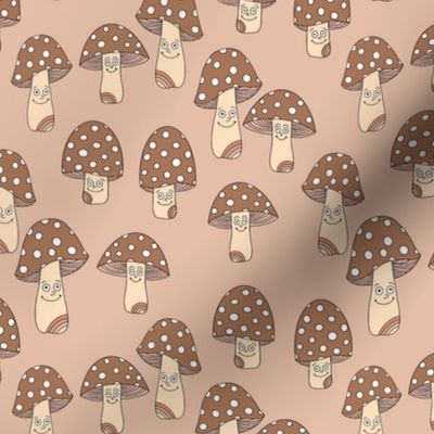 Funny fungi fabric - cute mushroom design - Tan
