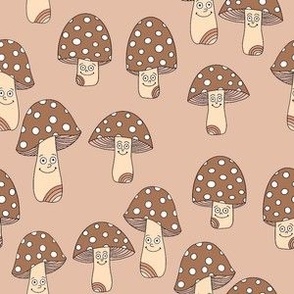 Funny fungi fabric - cute mushroom design - Tan