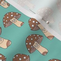Funny fungi fabric - cute mushroom design - Brown and green 