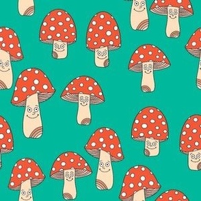 Funny fungi fabric - cute mushroom design - Green