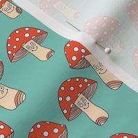 Funny fungi fabric - cute mushroom design - Mint