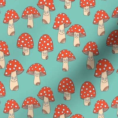 Funny fungi fabric - cute mushroom design - Mint