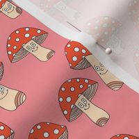 Funny fungi fabric - cute mushroom design -Salmon