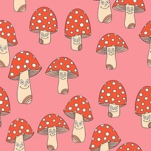 Funny fungi fabric - cute mushroom design -Salmon