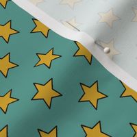 Aqua with Gold Stars