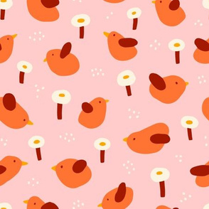 Cute spring birds in pink