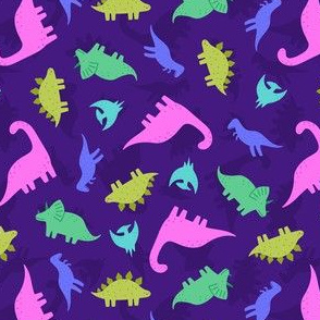 Colorful dinosaurs on violet background