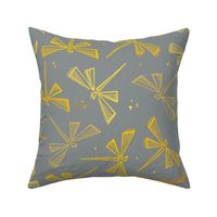 dragonflies - geometric wings - shades of yellow and gray