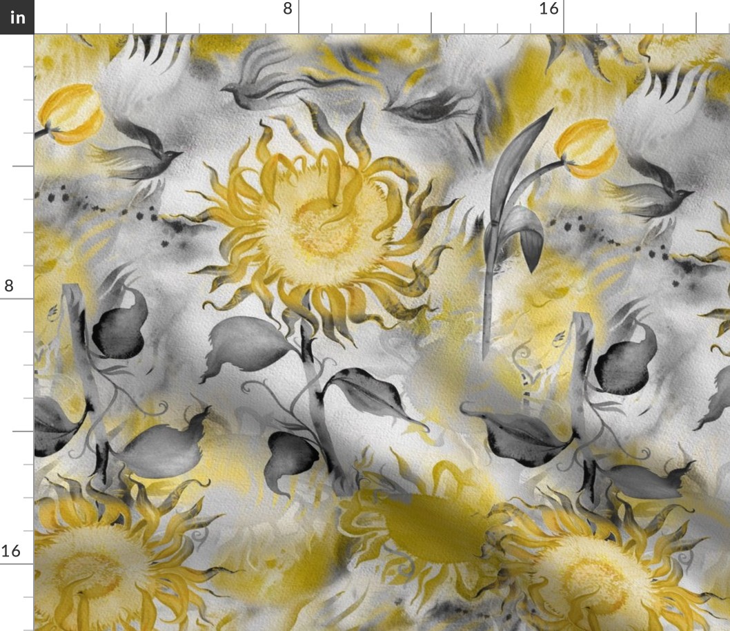 Sunflower Tulip Yellow Grays