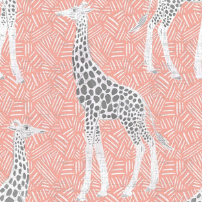 Large Scale - Gentle Giraffe - White on Warm Pink