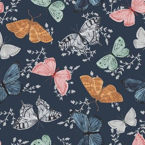 Watercolor Butterfly Toss - Navy - Med