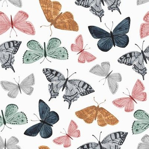 Watercolor Butterfly Toss -  Neutral Muted Pastel - MED