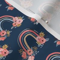 Floral Rainbows on Navy Background - Watercolor - Med