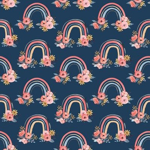 Floral Rainbows on Navy Background - Watercolor - Med