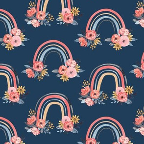 Floral Rainbows on Navy Background - Watercolor - LG