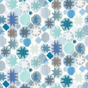 small scale patchwork stars / light blue mix