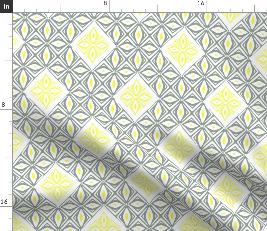 yellow grey white diamond latticework