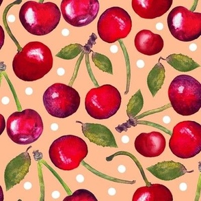 Watercolor Cherries on “Peach Fuzz”