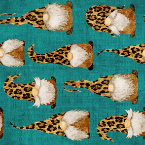 Leopard Gnomes on Teal Burlap Rotated - large scale