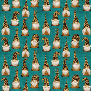 Leopard Gnomes on teal Burlap - small scale