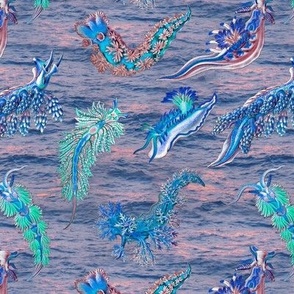 Ernst Haeckel Blue Hue Nudibranch on Sunset Ocean Waves