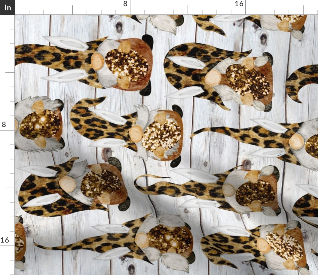Leopard Bunny Gnomes on Shiplap Rotated - large scale