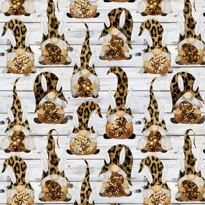 Leopard Bunny Gnomes on Shiplap - medium scale