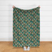 Leopard Bunny Gnomes on Teal Linen - medium scale