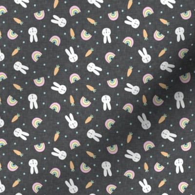 (small scale) bunnies, rainbows, and carrots - dark grey - spring and easter - C21