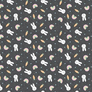 (small scale) bunnies, rainbows, and carrots - dark grey - spring and easter - C21