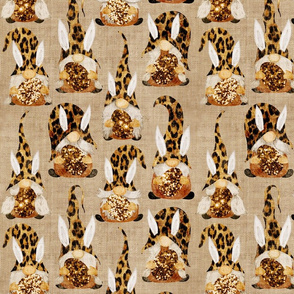 Leopard Bunny Gnomes on Camel Linen - medium scale