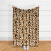 Leopard Bunny Gnomes on Camel Linen - large scale