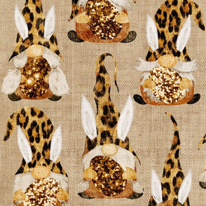 Leopard Bunny Gnomes on Camel Linen - large scale