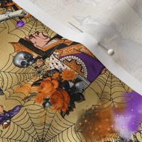 Alice in Wonderland in Halloween Theme with Cobweb on Gold 8x8