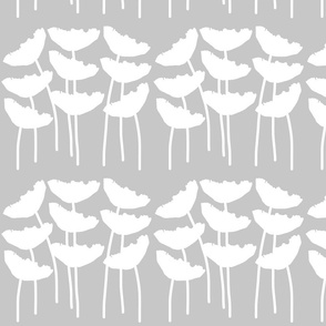 Tall Poppies  (leadlight) - white silhouettes on silver grey, medium 