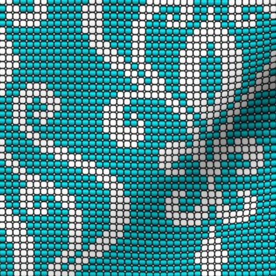 Damask peacock teal white beads texture large